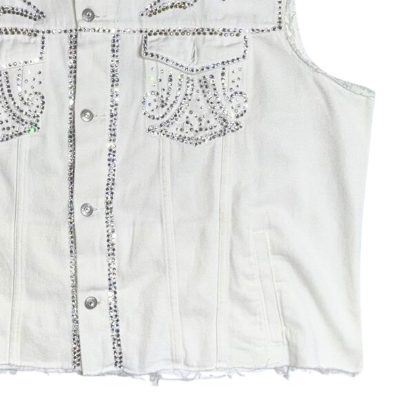 Beyoncé Cowboy Carter Inspired HM Distressed White Vest w/ Crystal Rhinestones - Picture 4 of 7